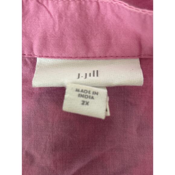 J Jill Embroidered Blouse Top Embroidered Plus Sz 2X Botanical Pink Tunic Long - Picture 7 of 9
